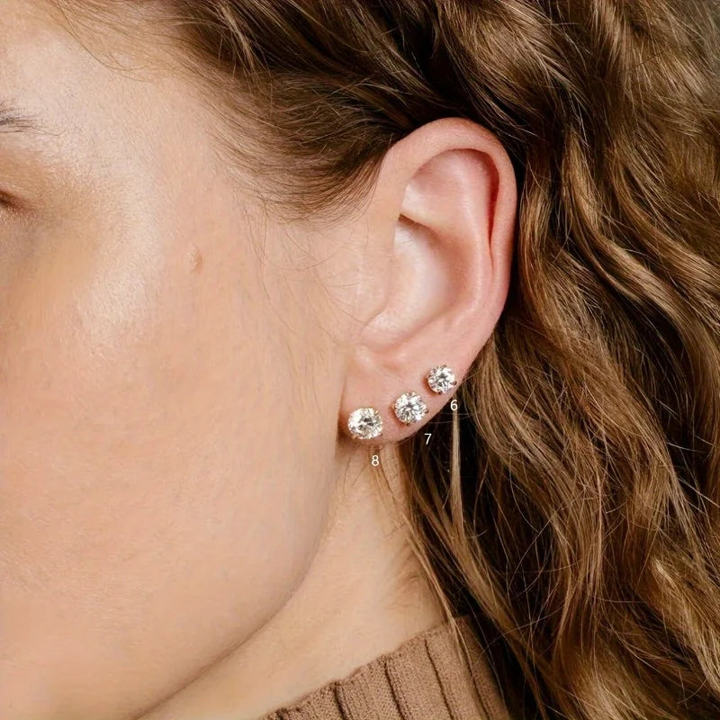 7pcs/Set Stainless Steel Crystal Flat Studs Women Men Bar Screw Back Tragus Round Clear Cubic Zirconia Piercing Earrings Jewelry