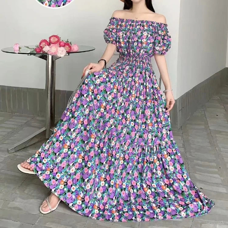 THHONE Vestidos Robe Maxi Long Dress Women Summer Indian Clothes Bohemian Cotton Linen Floral Short Sleeve Korean Style Casual