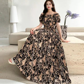 THHONE Vestidos Robe Maxi Long Dress Women Summer Indian Clothes Bohemian Cotton Linen Floral Short Sleeve Korean Style Casual