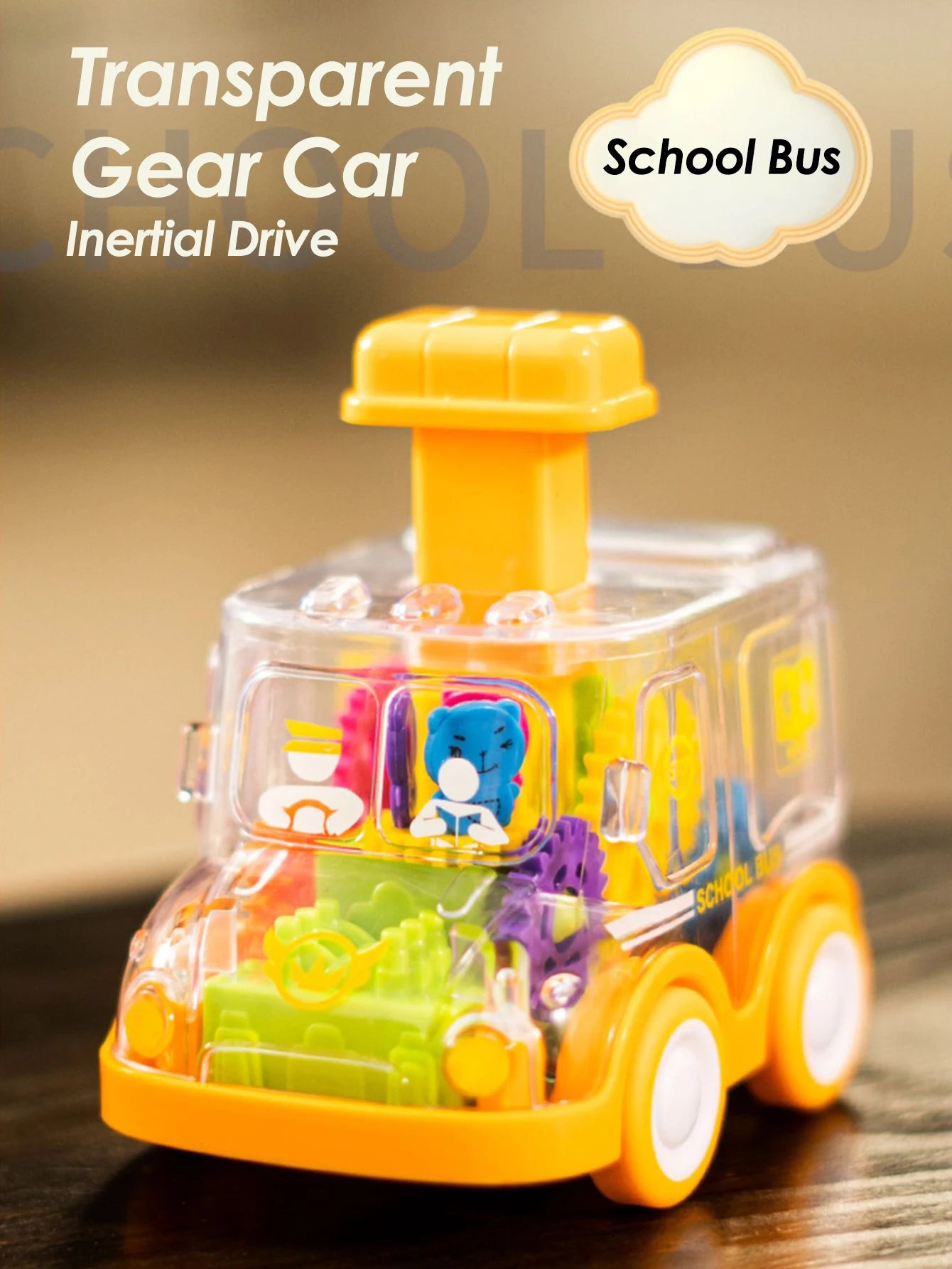 Children's Cartoon Press Gear Car Toy Lnertia Pull-back Transparent Car Baby Puzzle sliding Toy child Boy Girl 1-3 Year old Gift