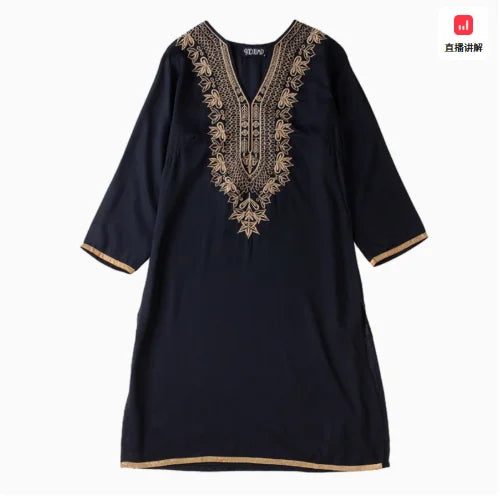 Indian Retro Embroidered Women's Spring and Summer Cotton Silk Top Clothing