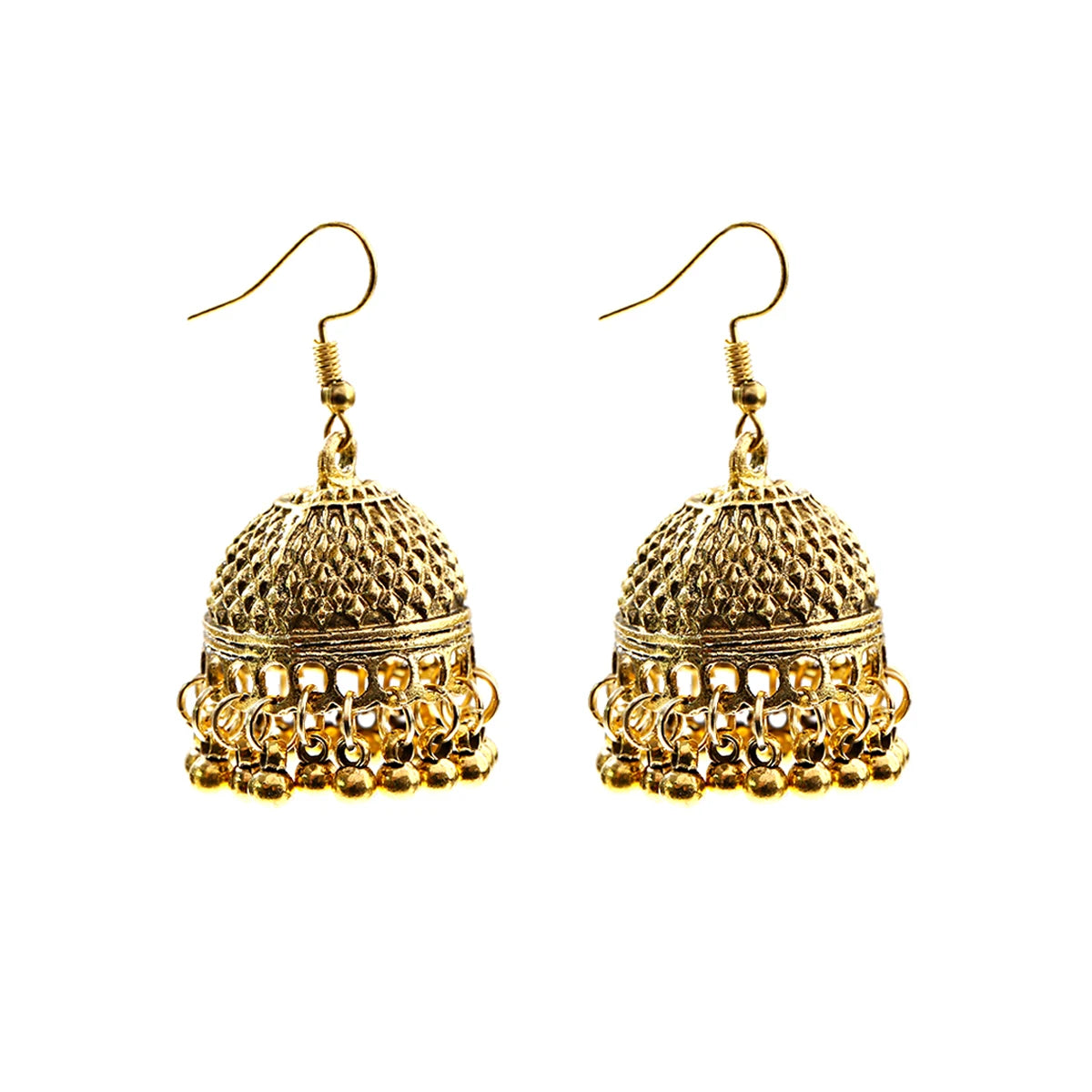 Ethnic Retro Geometric Turkish Jhumka Earrings For Women Indian Jewelry Flower Gold Color Bell Tassel Dangling Earrings