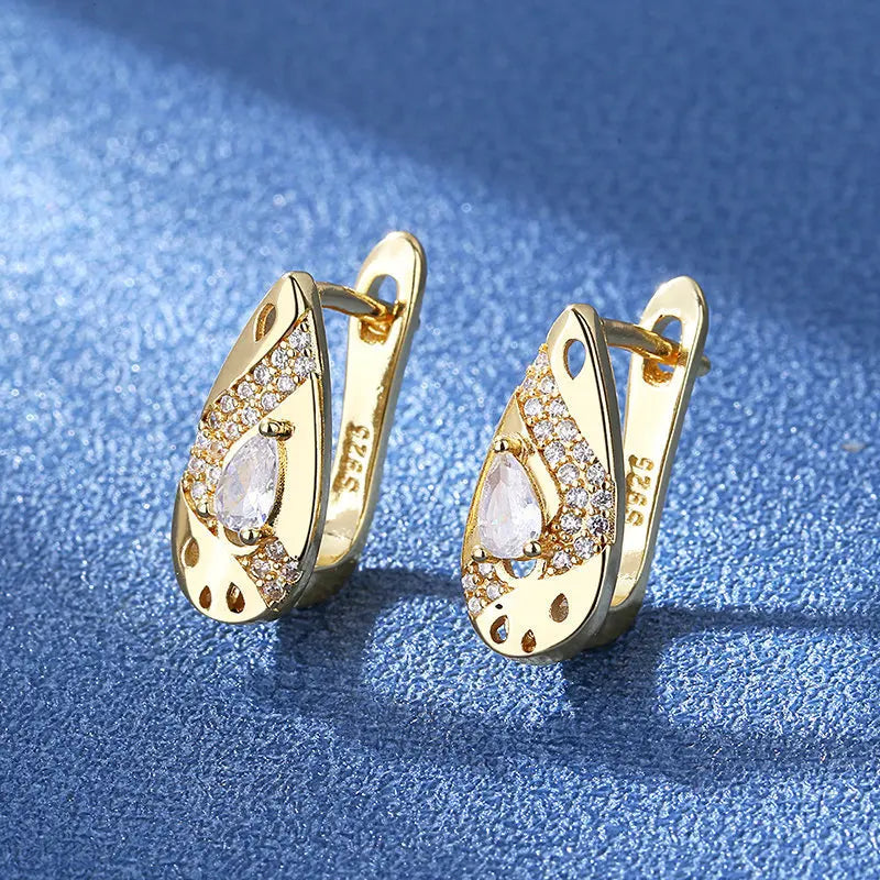 Hot Sale 925 Silver Women Hoop Earrings Luxury Sparkling Pave CZ U Shape Star Moon Fashion Earring For Girl