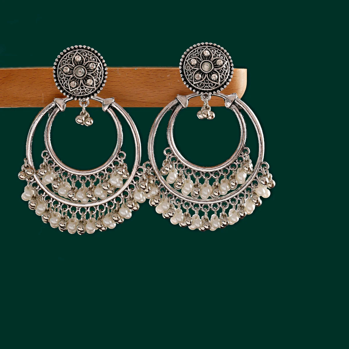Retro Ethnic Silver Color Turkish Jhumka Earrings For Women Pendientes Pearl Tassel Classic Carved Indian Earrings Jewelry