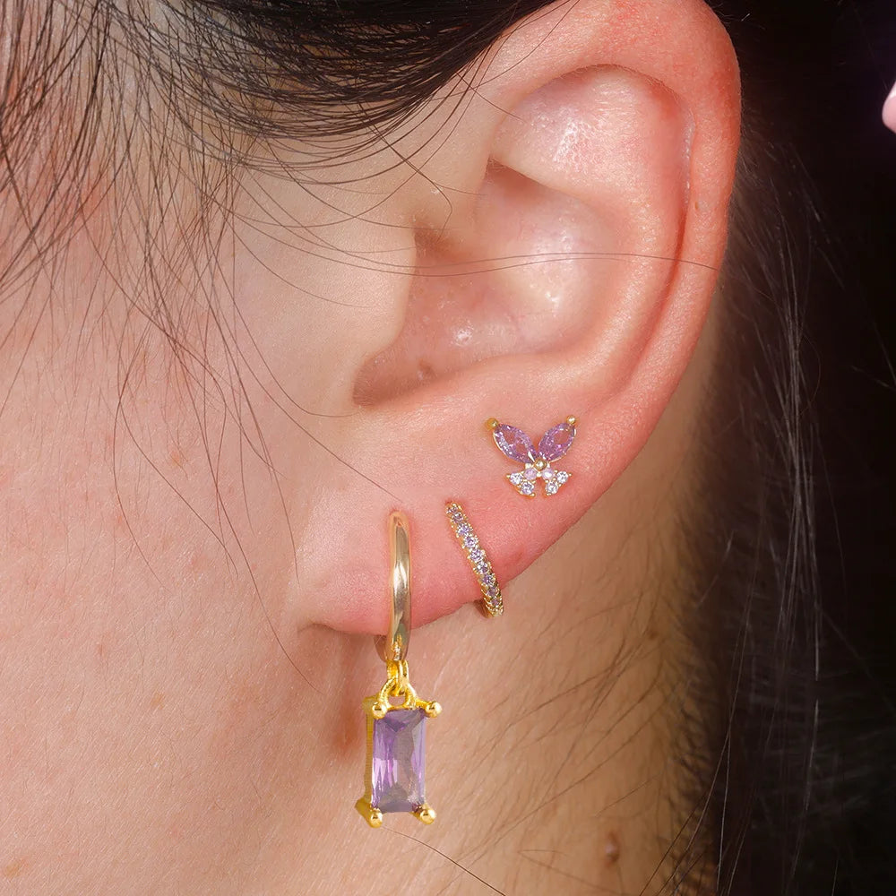 3PCS Fruit Butterfly Earrings Set for Women Girl Luxury Zircon Stainless Steel Cartilage Piercing Hoop Earring Statement Jewelry