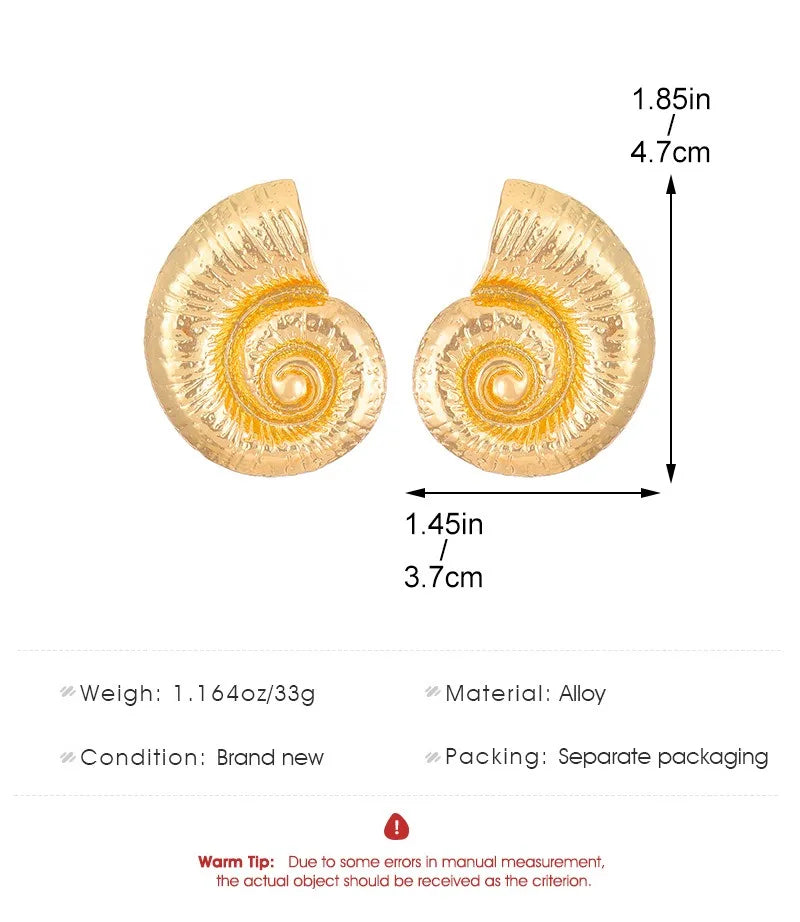 Fashionable Summer Vacation Ocean Conch Ear Studs Necklace for Women Trendy Beach Party Exaggerated Bohemian Jewelry Earrings