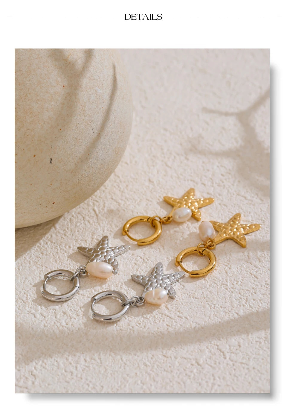 Yhpup Ocean Style Natural Pearl Conch Shell Starfish Drop Summer Hoop Earrings for Women Stainless Steel Holiday Daily Jewelry