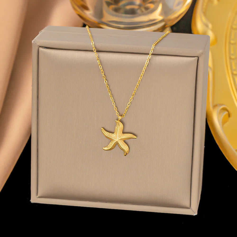 2025 Summer Gold Color Stainless Steel Shell Starfish Crab Drop Earrings For Women Beach Ocean Hoop Drop Stud