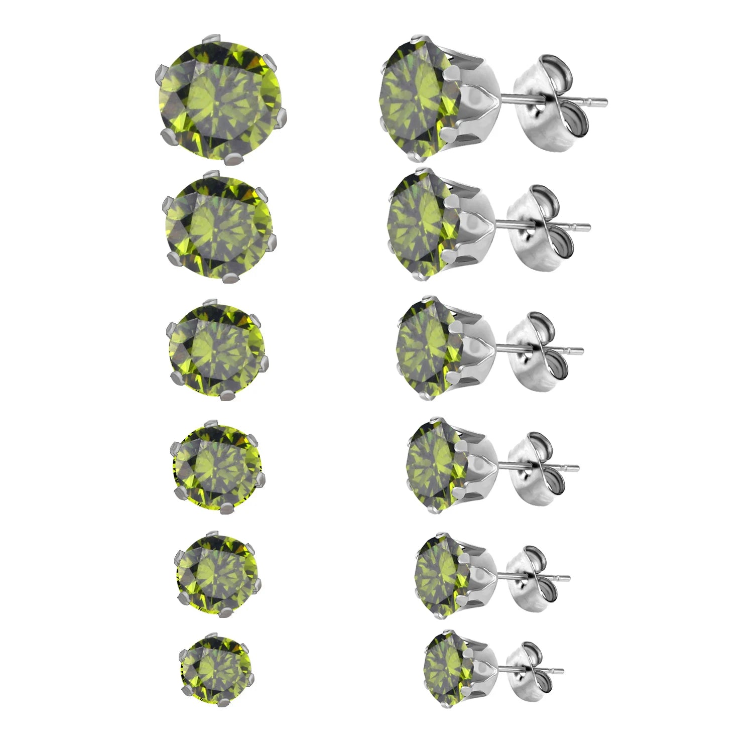 LUXUSTEEL 6Pairs/Set CZ Stud Earrings Stainless Steel Round White Cubic Zirconia Hypoallergenic 6 Claws Earring Trendy Jewelry