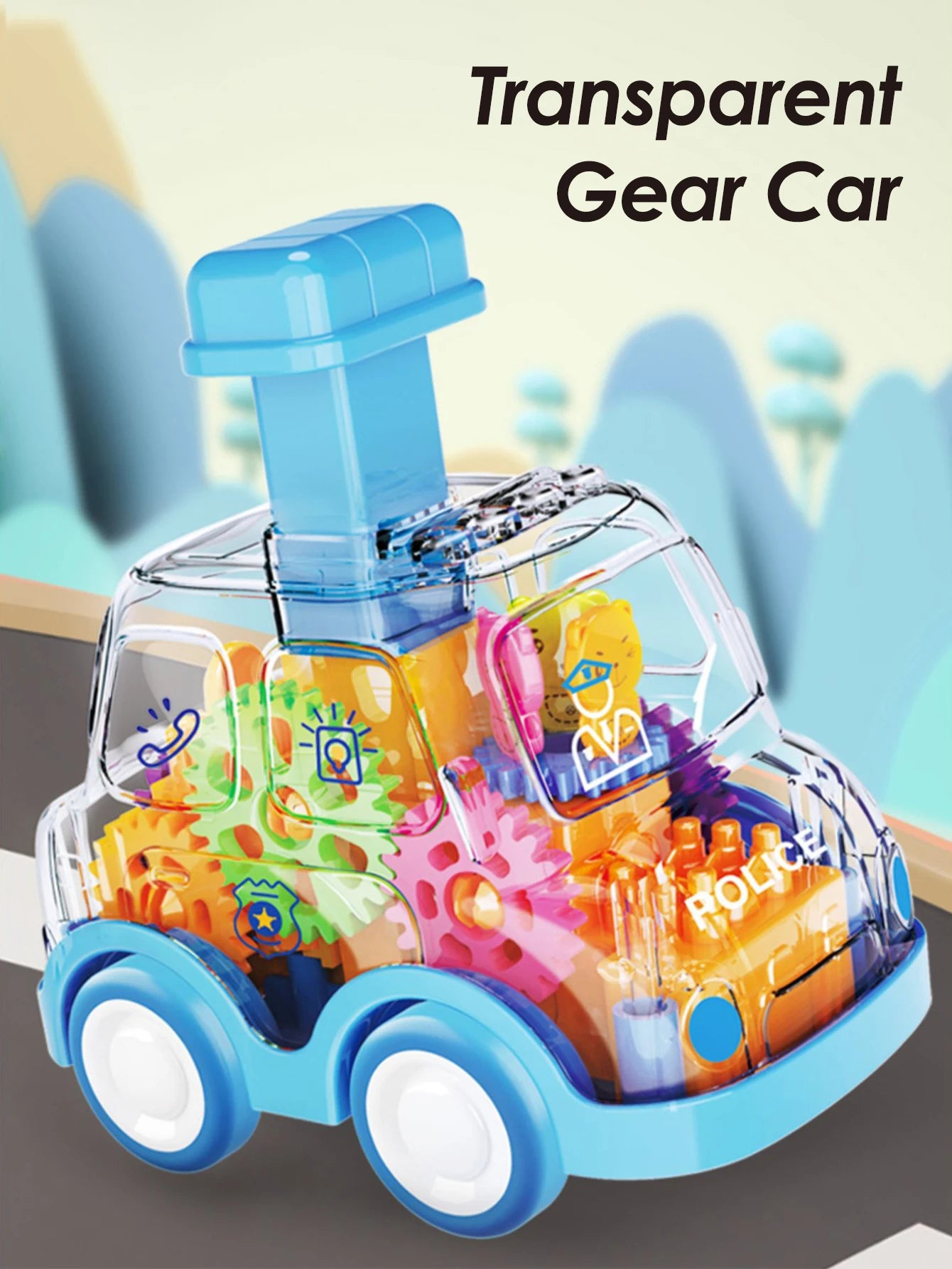 Children's Cartoon Press Gear Car Toy Lnertia Pull-back Transparent Car Baby Puzzle sliding Toy child Boy Girl 1-3 Year old Gift