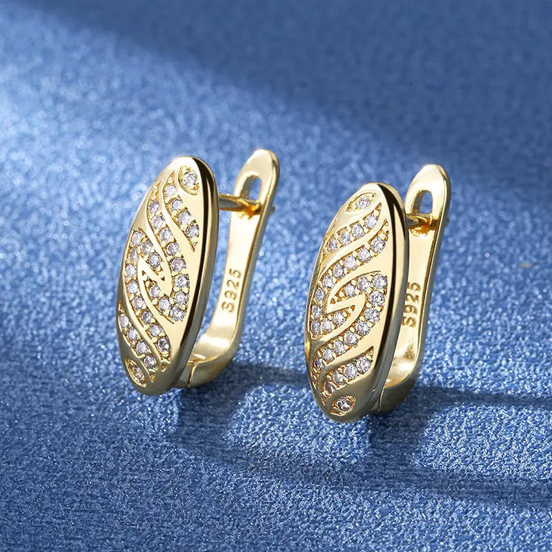 Hot Sale 925 Silver Women Hoop Earrings Luxury Sparkling Pave CZ U Shape Star Moon Fashion Earring For Girl