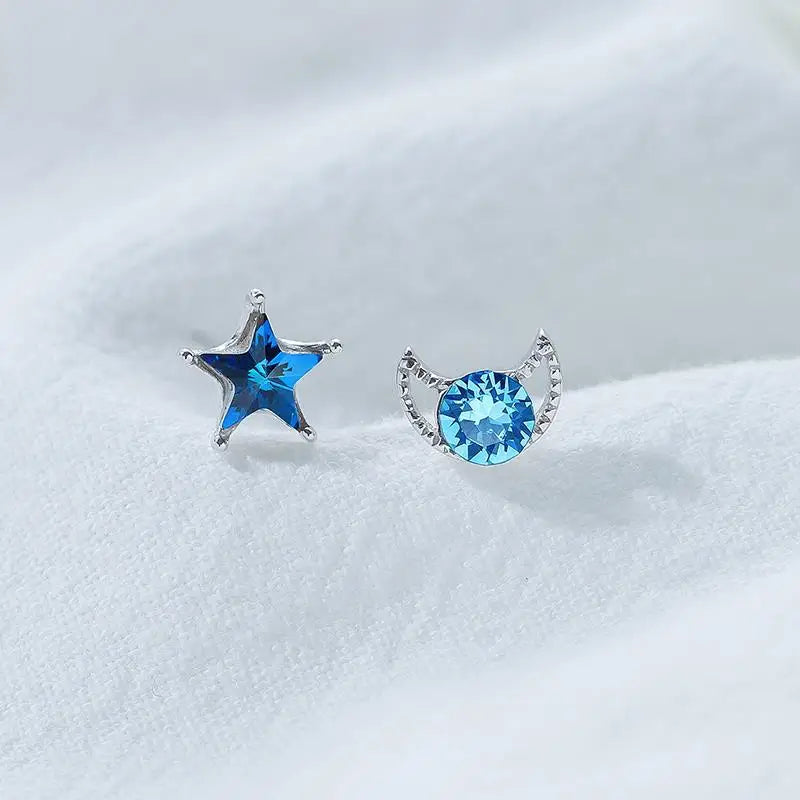 Simple Piercing Stud Earrings for Women Star Moon Zircon 925 Silver Needles Tragus Cartilage Asymmetry Pendiente Plata Jewelry