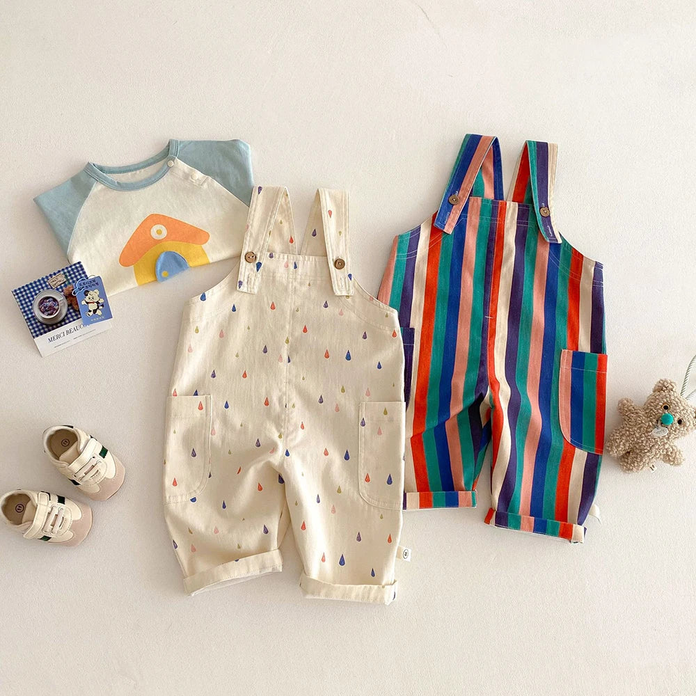 Unisex Spring New Kids Clothes Fashion Overalls Polk Dot Jumpsuits Striped Overalls Children Play Suit