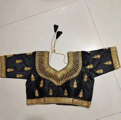 Traditional Indian Sari Top Women Shirt Summer Gold thread Embroidery Pakistan Summer Rhinestone