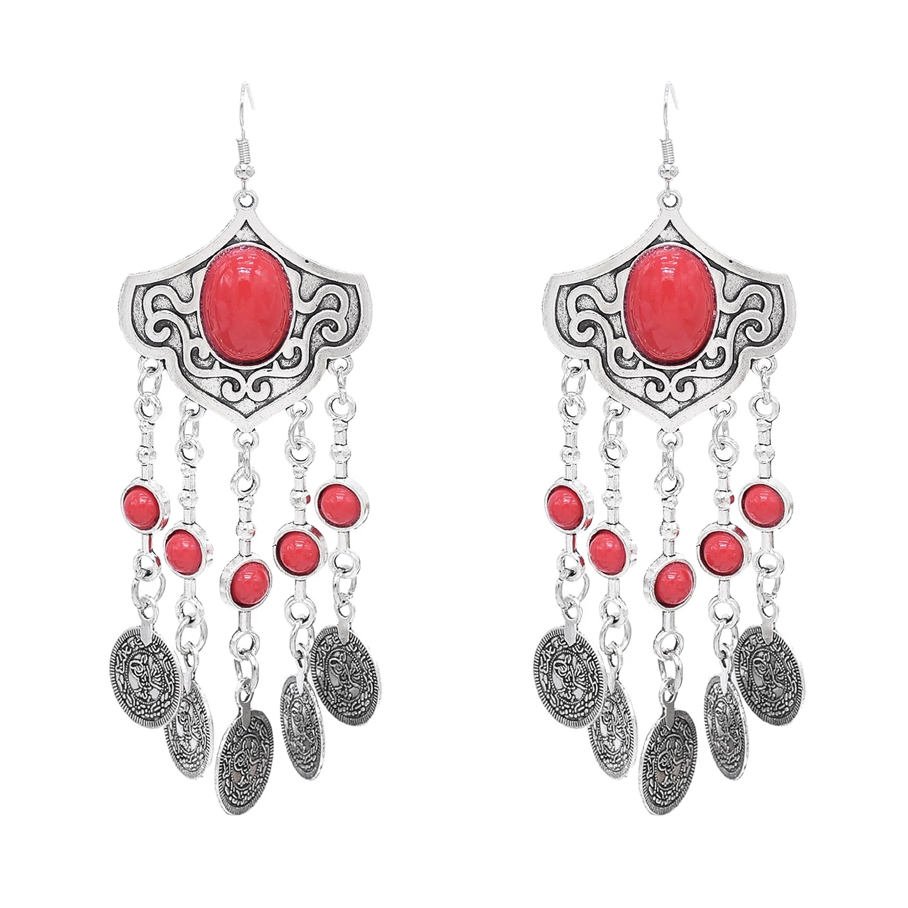 Boho Ethnic Long Coins Tassel Drop Earrings For Women Colorful Turquoise Geometric Carving Fashion Jewelry India Cypay Accessory