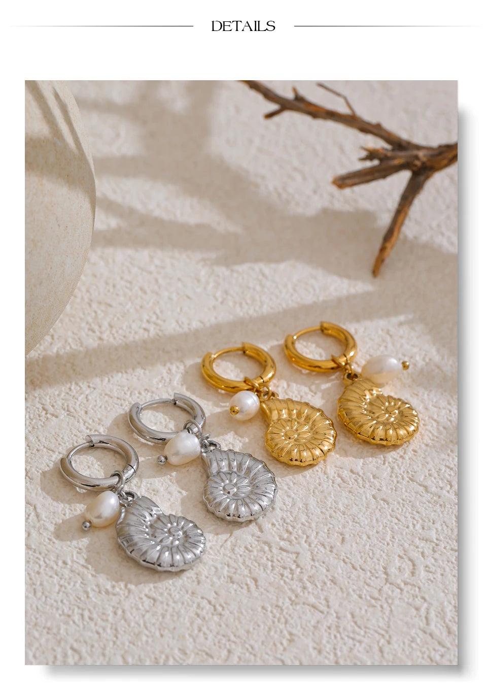 Yhpup Ocean Style Natural Pearl Conch Shell Starfish Drop Summer Hoop Earrings for Women Stainless Steel Holiday Daily Jewelry