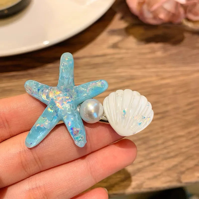 AWAYTR 2PCS Elegant Starfish Star Shell Hair Clips For Ladies Hairpins Summer Beach Holiday Party Barrettes Hair Accessories