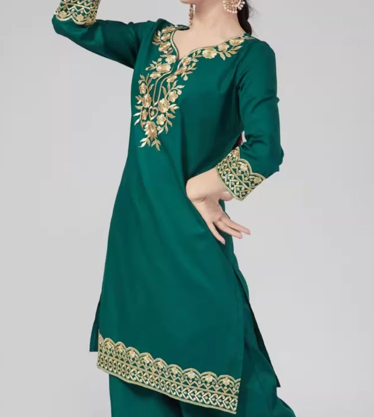 Indian Clothing Women's Pure Cotton Embroidered Side Concealed Long Sleeved Shirt Pakistan