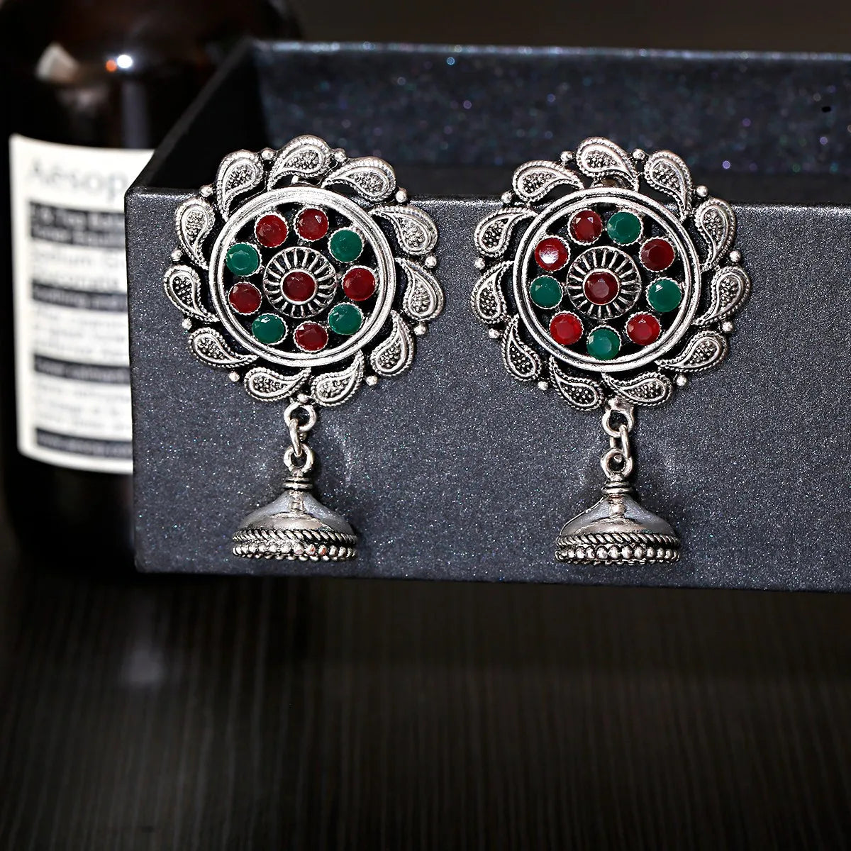 Retro Ethnic Silver Color Turkish Jhumka Earrings For Women Pendientes Pearl Tassel Classic Carved Indian Earrings Jewelry