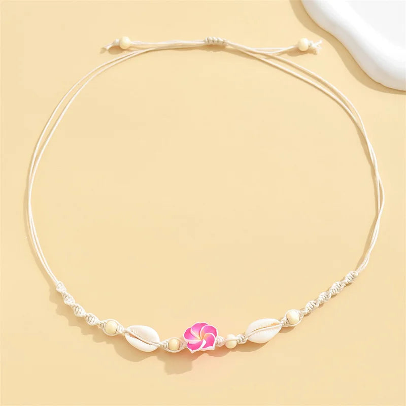 Bohemia Sea Shell Choker Necklace For Women Fashion Summer Sweet Flower Pendant Hand-woven Rope Neck Chain Jewelry Accessory