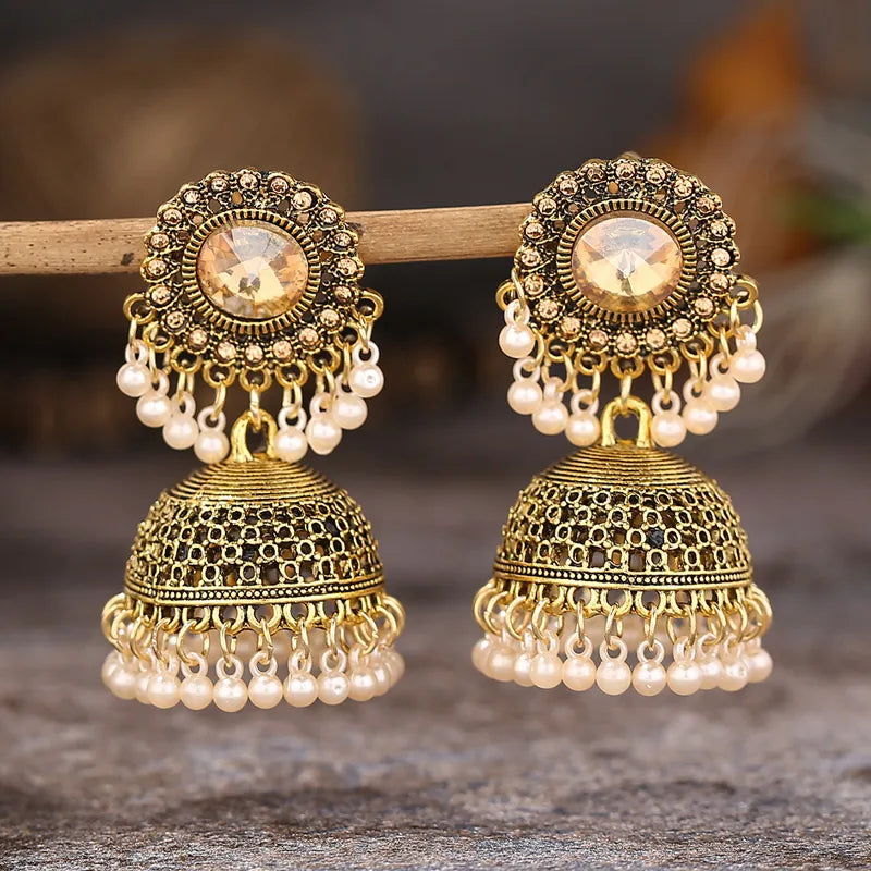 Vintage Fashion Vintage Ethnic Earrings For Women Bijoux Simulated Pearl Beads Tassel Stud Earrings Jewellery Women Accessories