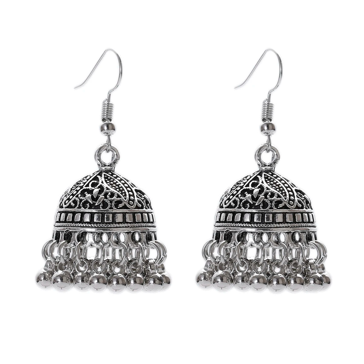 Ethnic Retro Geometric Turkish Jhumka Earrings For Women Indian Jewelry Flower Gold Color Bell Tassel Dangling Earrings