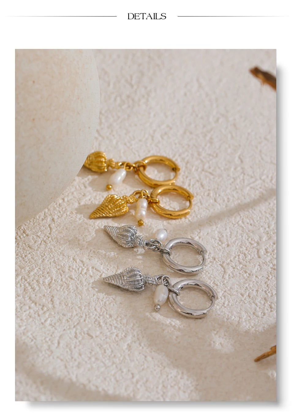 Yhpup Ocean Style Natural Pearl Conch Shell Starfish Drop Summer Hoop Earrings for Women Stainless Steel Holiday Daily Jewelry