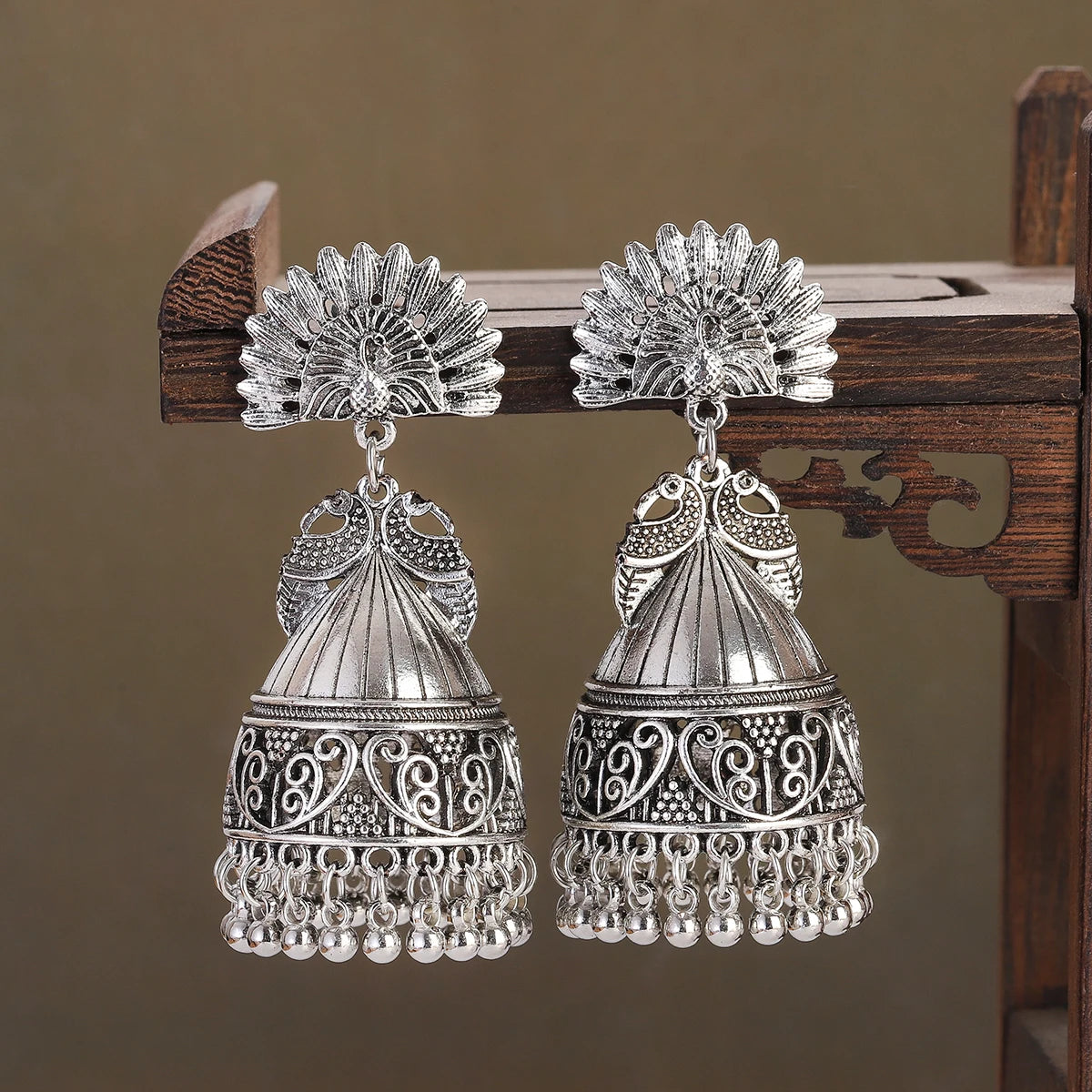 Retro Ethnic Silver Color Turkish Jhumka Earrings For Women Pendientes Pearl Tassel Classic Carved Indian Earrings Jewelry