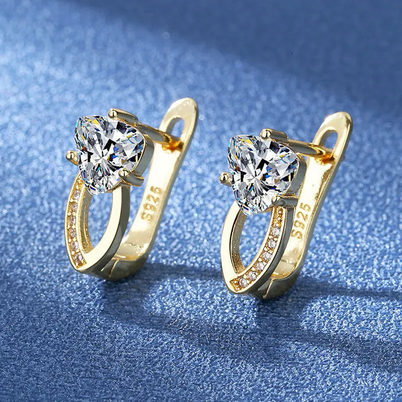 Hot Sale 925 Silver Women Hoop Earrings Luxury Sparkling Pave CZ U Shape Star Moon Fashion Earring For Girl