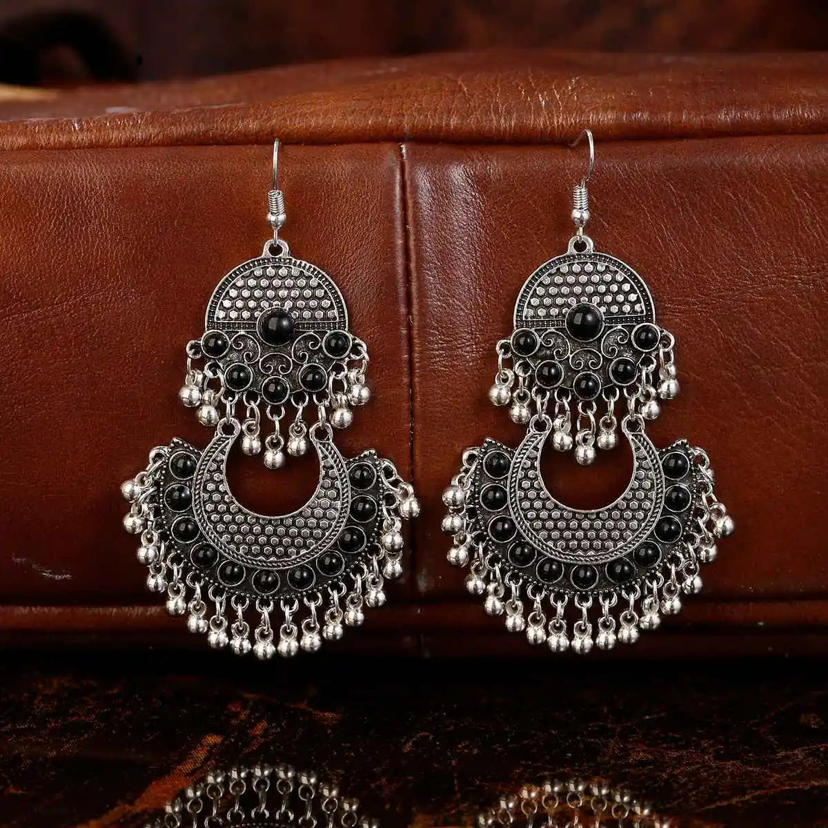 Retro Ethnic Silver Color Turkish Jhumka Earrings For Women Pendientes Pearl Tassel Classic Carved Indian Earrings Jewelry