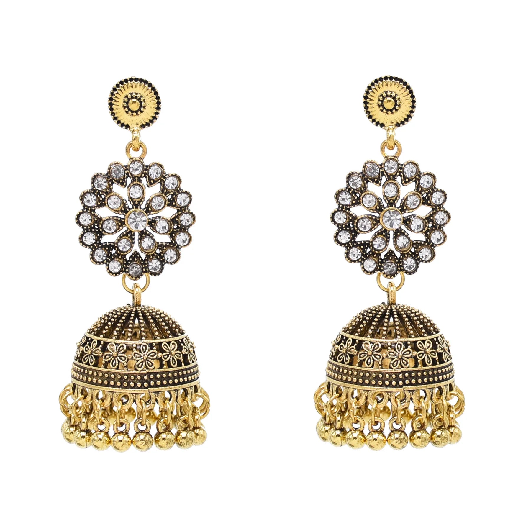 Traditional Indian Jhumka Earrings for Women Vintage Golden Silvery Bell Peacock Pearl Beads Pendant Earrings Turkish Jewelry