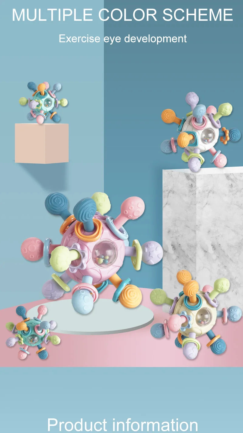 Baby Toys 0 12 Months Rotating Rattle Ball Grasping Activity Baby Development Toy Silicone Teether Baby Sensory Toys for Babies