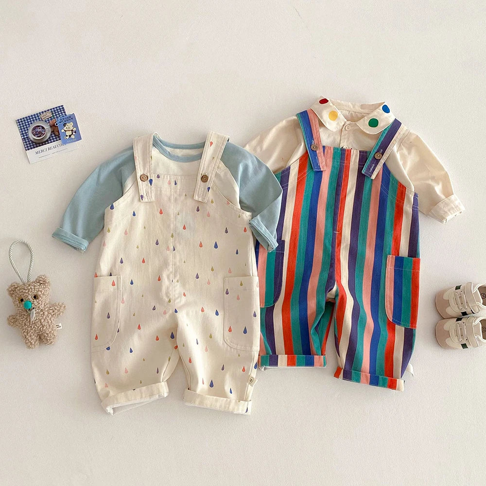 Unisex Spring New Kids Clothes Fashion Overalls Polk Dot Jumpsuits Striped Overalls Children Play Suit
