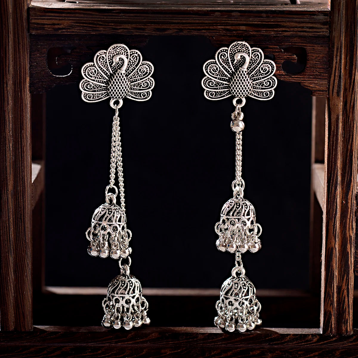 Retro Ethnic Silver Color Turkish Jhumka Earrings For Women Pendientes Pearl Tassel Classic Carved Indian Earrings Jewelry