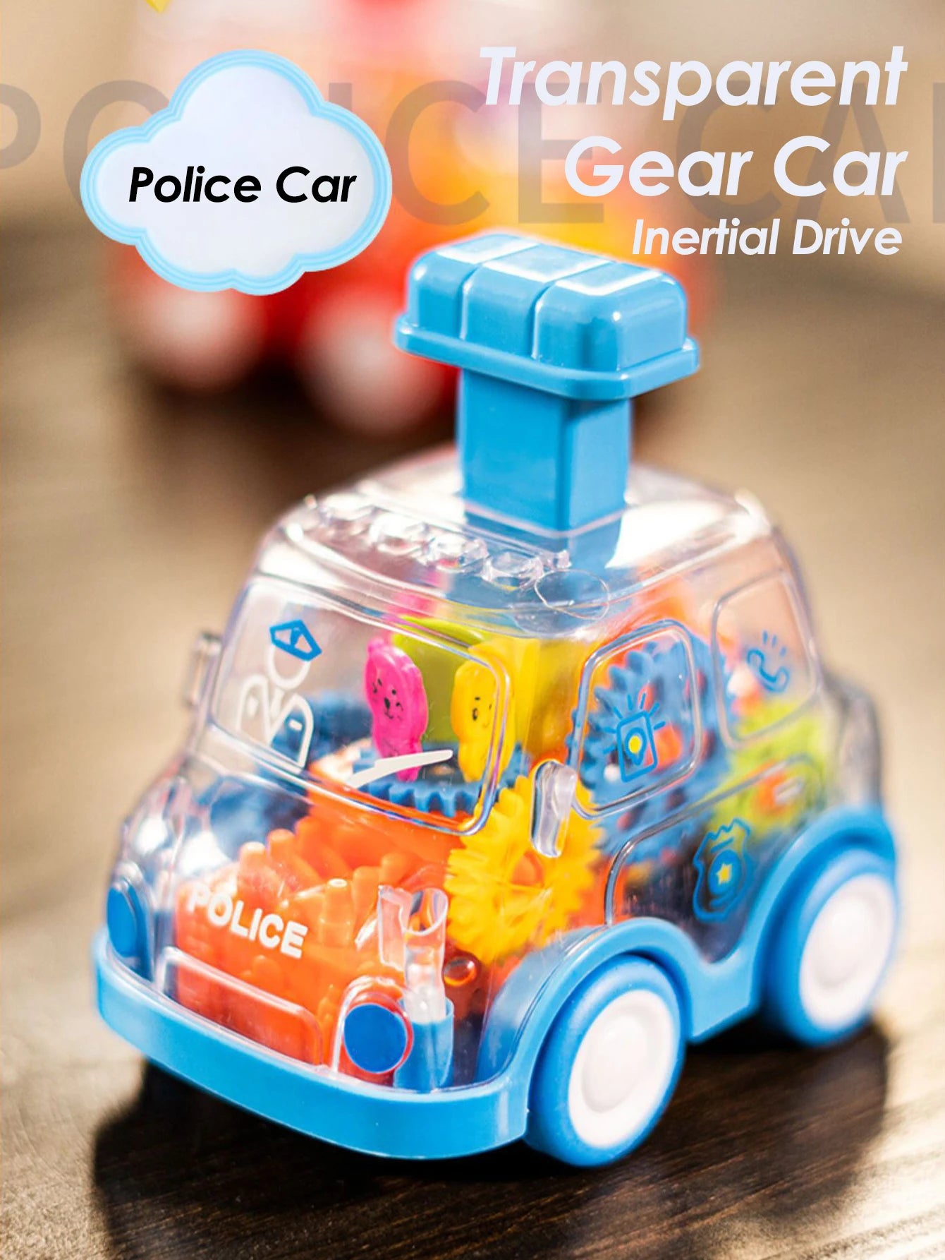 Children's Cartoon Press Gear Car Toy Lnertia Pull-back Transparent Car Baby Puzzle sliding Toy child Boy Girl 1-3 Year old Gift