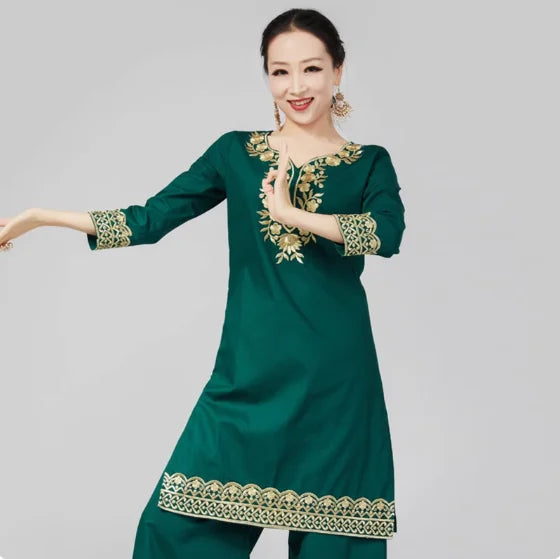 Indian Clothing Women's Pure Cotton Embroidered Side Concealed Long Sleeved Shirt Pakistan