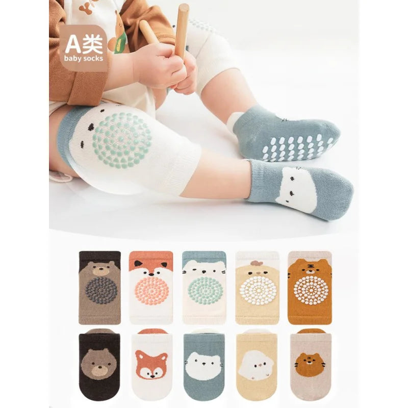 Baby Knee Pad And Floor Socks Set Non-slip Crawling Cushion Infants Toddlers Socks Protector Safety Kneepad 2-piece Set Girl Boy