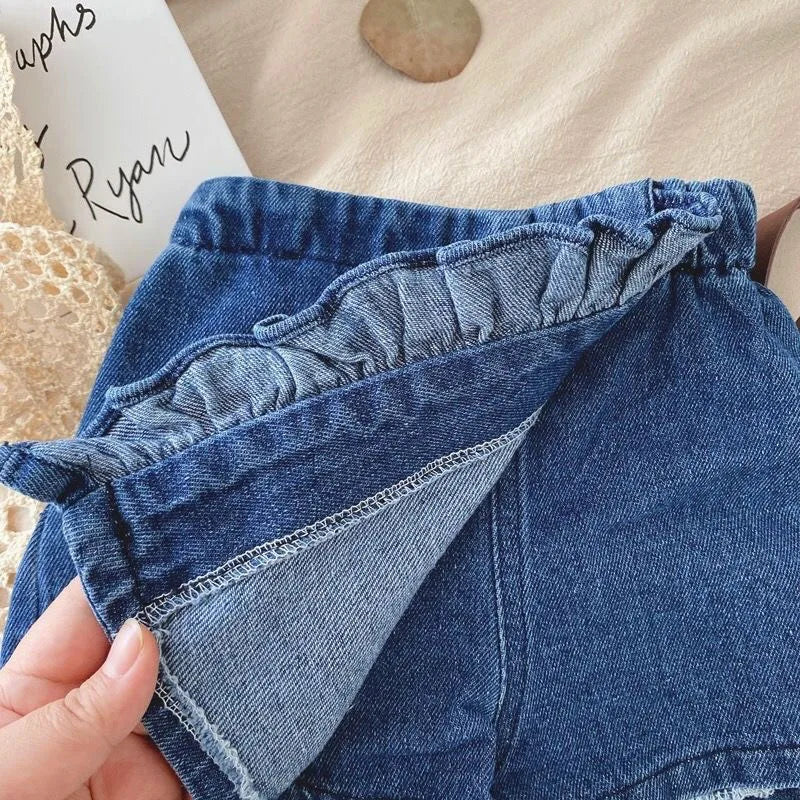 MILANCEL New Summer Kids Clothes Set Girls Cute Hollow Vest Top + Denim Shorts Children Thin Style Outwear 2PCS