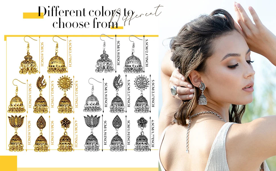 Indian Ethnic Style Boho Vintage Antique Alloy Carved Bell Tassels Drop Earrings Jhumki Jewelry For Women Party Accessories