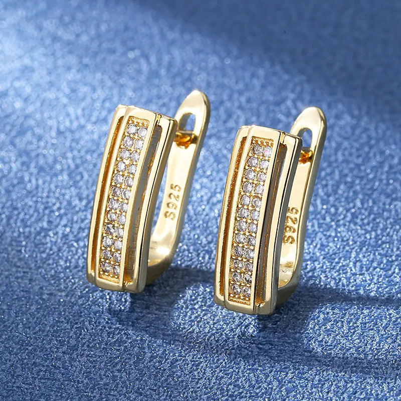 Hot Sale 925 Silver Women Hoop Earrings Luxury Sparkling Pave CZ U Shape Star Moon Fashion Earring For Girl