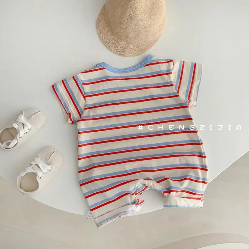 Summer New Baby Short Sleeve Striped Romper Newborn Toddler Cotton Casual Jumpsuit Infant Boy Girl Clothes 0-24 Months