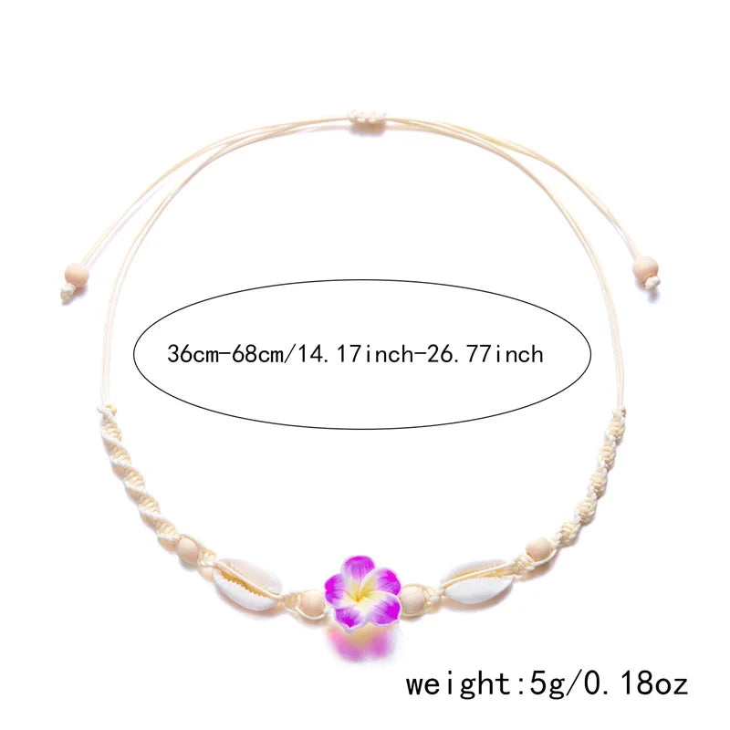 Bohemia Sea Shell Choker Necklace For Women Fashion Summer Sweet Flower Pendant Hand-woven Rope Neck Chain Jewelry Accessory