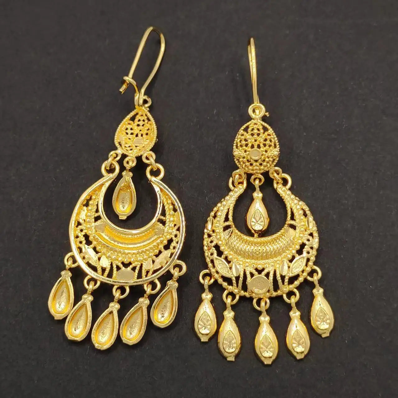 Luxury Dubai Tassels Pendant Earrings Elegant 24K Gold Plated Copper Drop Earrings For Women Indian Wedding Jewelry Ramadan Gift