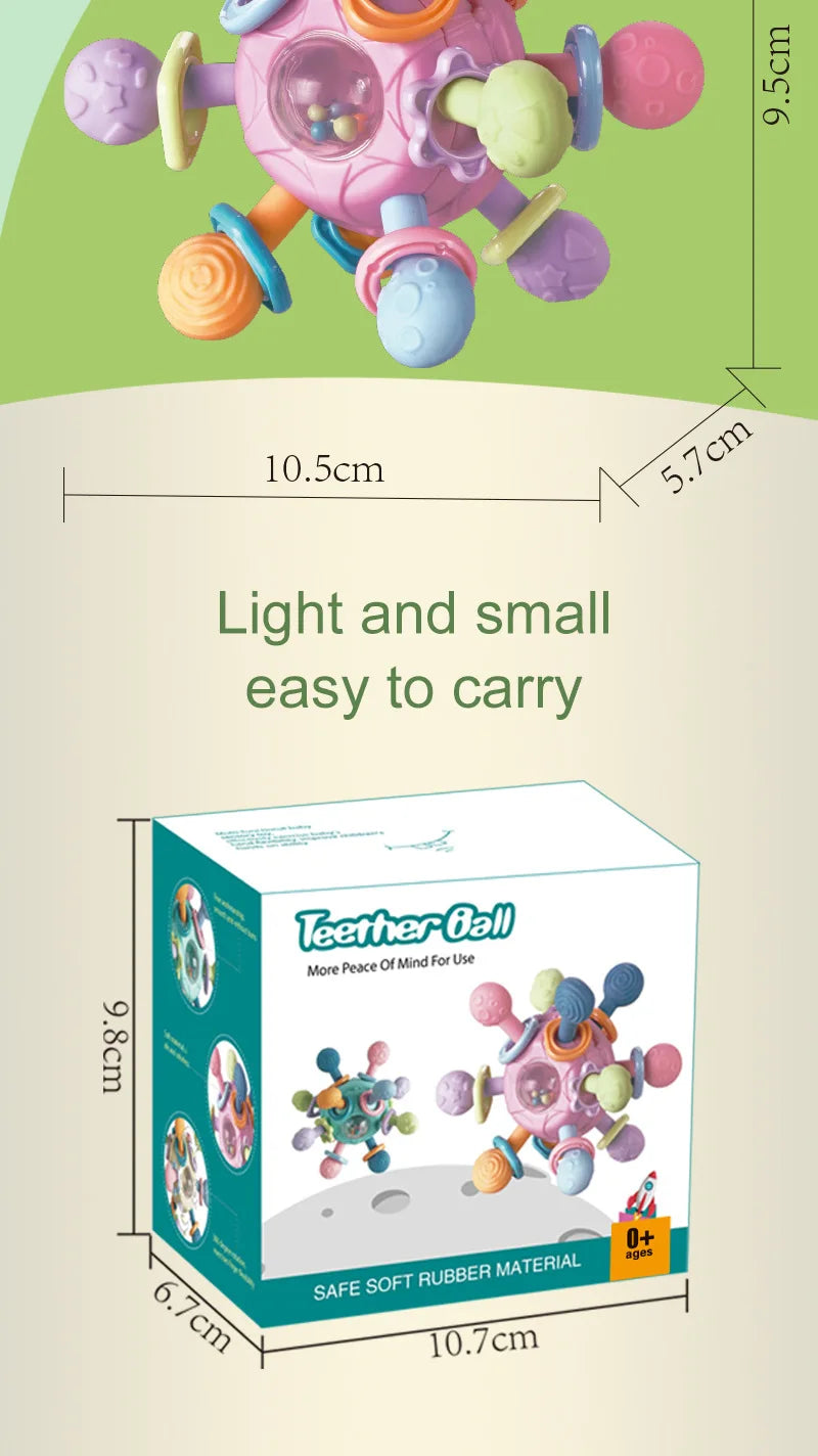 Baby Toys 0 12 Months Rotating Rattle Ball Grasping Activity Baby Development Toy Silicone Teether Baby Sensory Toys for Babies