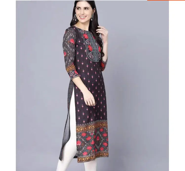 India Women Shirt Long Robe Kurta Spring Tops New