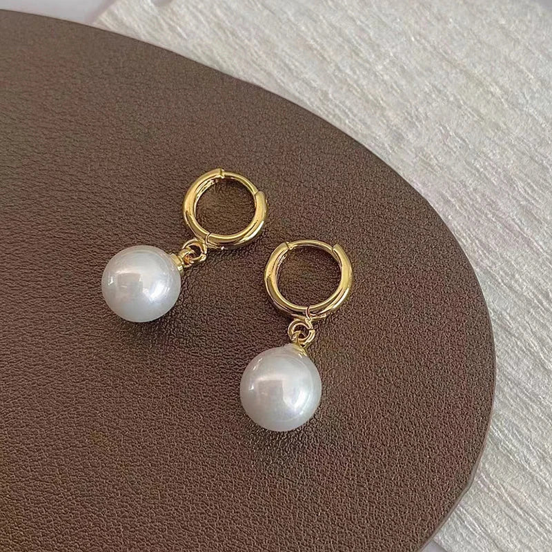 Stainless Steel Fashion Pearl Drop Earrings Buckle Women's Round Hoop Earrings Ladies Accessories Wedding Jewelry Free Shipping