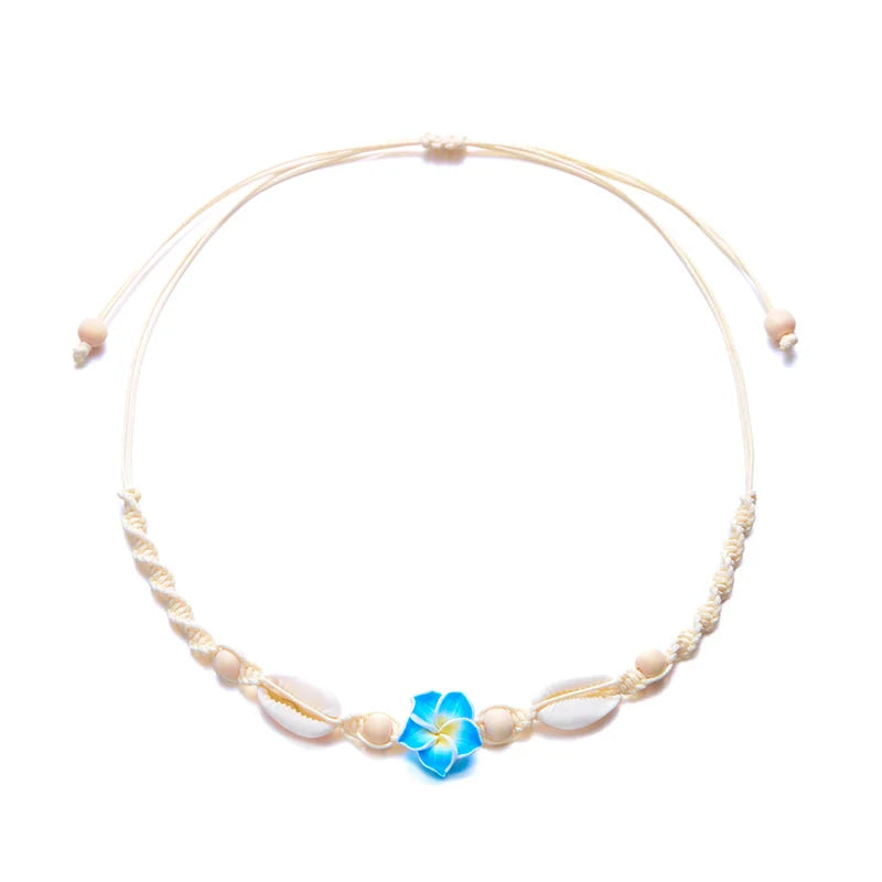 Bohemia Sea Shell Choker Necklace For Women Fashion Summer Sweet Flower Pendant Hand-woven Rope Neck Chain Jewelry Accessory