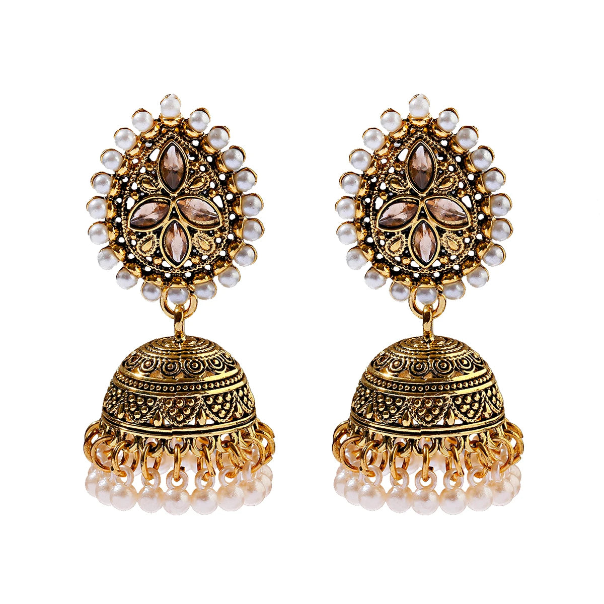 Ethnic Retro Geometric Turkish Jhumka Earrings For Women Indian Jewelry Flower Gold Color Bell Tassel Dangling Earrings
