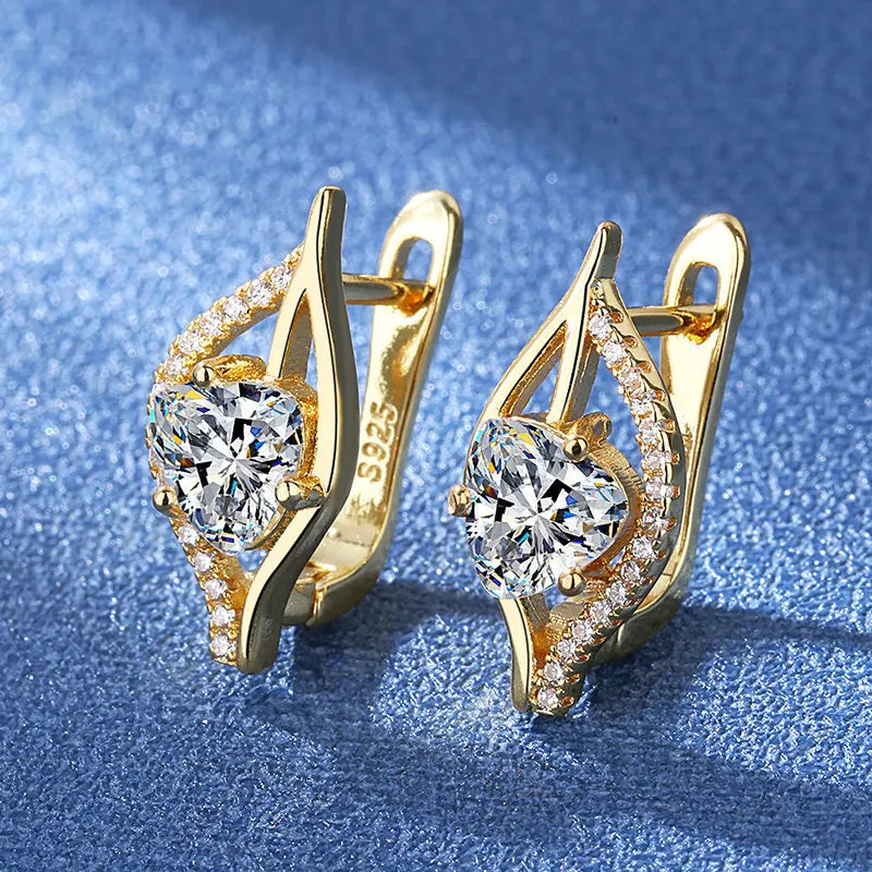 Hot Sale 925 Silver Women Hoop Earrings Luxury Sparkling Pave CZ U Shape Star Moon Fashion Earring For Girl