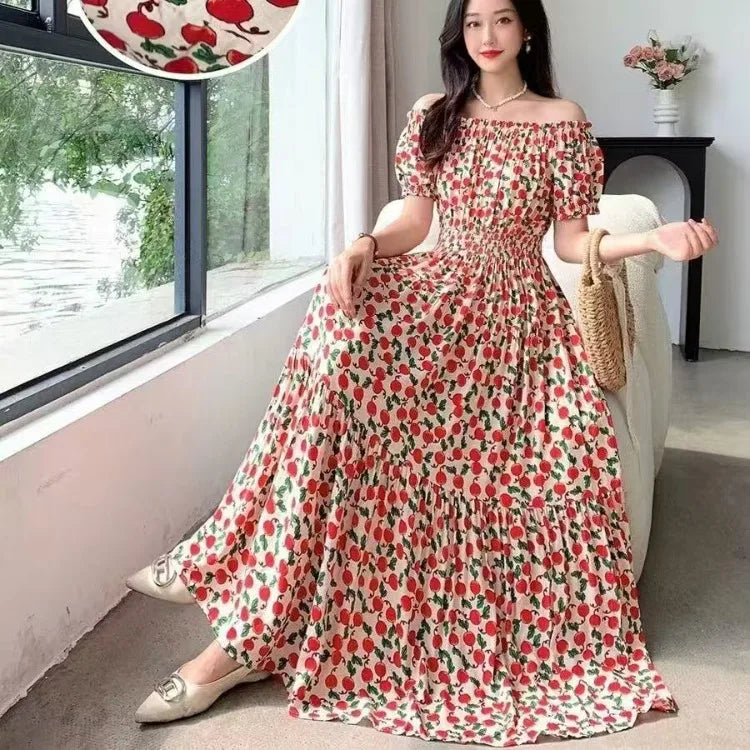 THHONE Vestidos Robe Maxi Long Dress Women Summer Indian Clothes Bohemian Cotton Linen Floral Short Sleeve Korean Style Casual